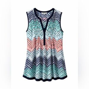 DR2 Sleeveless Top in Coral, Aqua & Navy